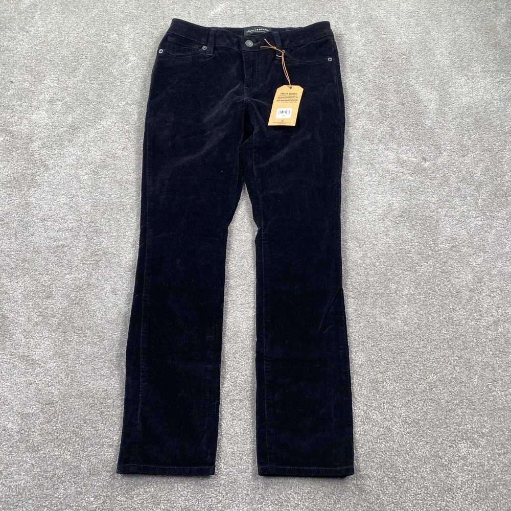 Lucky Brand Lolita Skinny Pants Womens 2/26 Dark Blue Velvet Mid Rise Ankle
